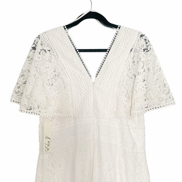 NWT Eliza J Fit & Flare Ivory White Lace Flutter Sleeve Short Dress Size 14 NEW - Picture 7 of 15